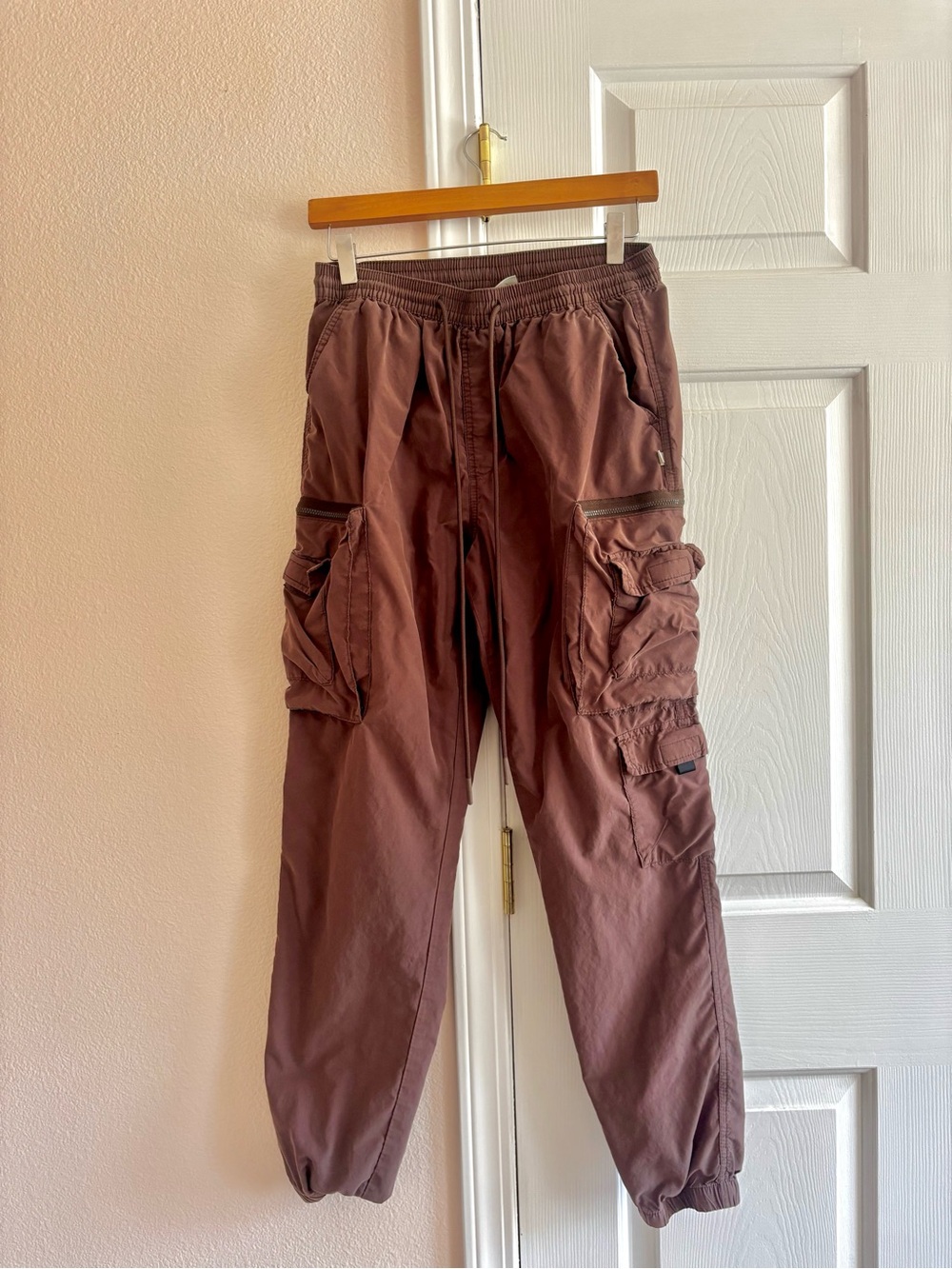 Women’s Cargo Jogger Pants Brown Elastic Waist Drawstring M